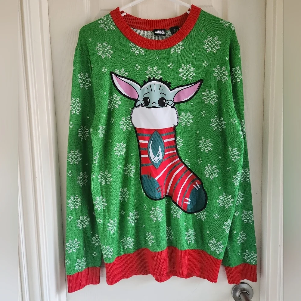 Star Wars Mandalorian Baby Yoda Grogu Knit‎ Ugly Christmas Sweater Size Large